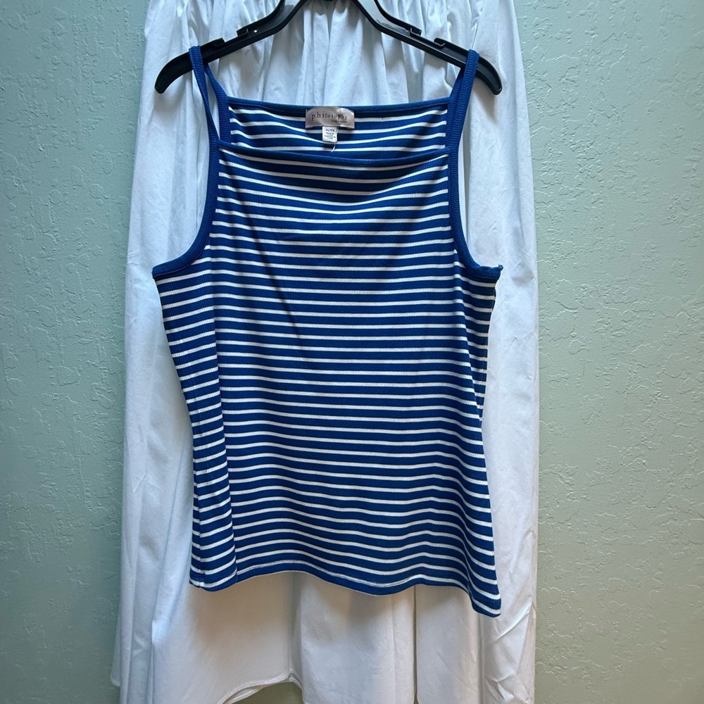 Philosophy Blue and White Striped Tank Top with  Long White Skirt